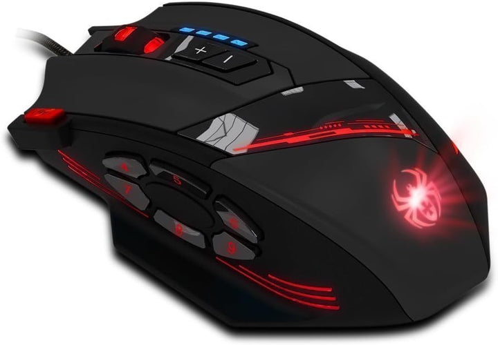 zelotes Gaming Maus,4000DPI,12 programmierbare Tasten,8 Gewichtsblöcke,Ergonomische Design,RGB Gamer