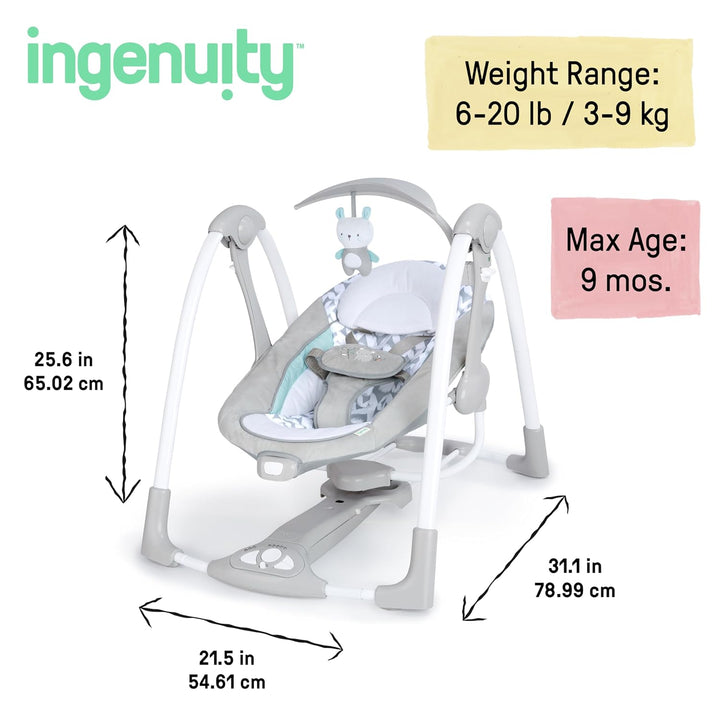 Ingenuity, Raylan 2 in 1 zusammenklappbare Babschaukel und -sitz, mit Vibrationen, automatischem Sch