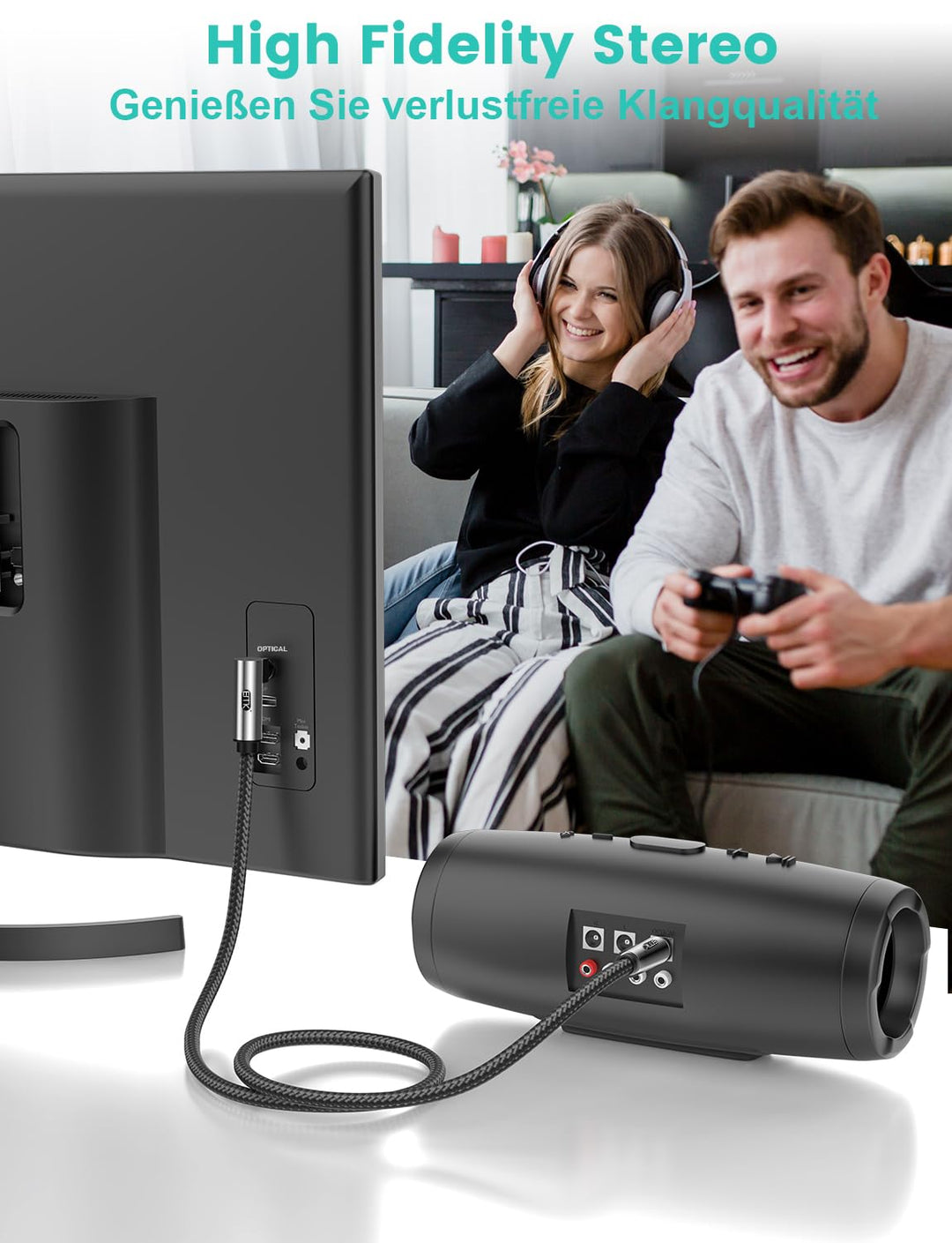 EMK 90 Grad Optisches Kabel,Optisches Audiokabel,Toslink Kabel,Lichtwellenleiterkabel für Heimkino,F