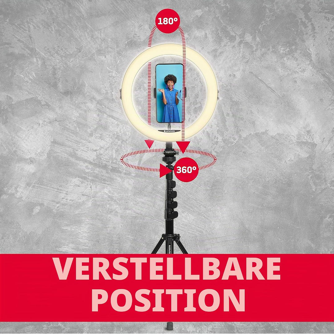 AgfaPhoto Ringlicht Realiview ARL11XL - 11-Zoll LED-Licht mit verstellbarem Stativ (45cm bis 155cm)