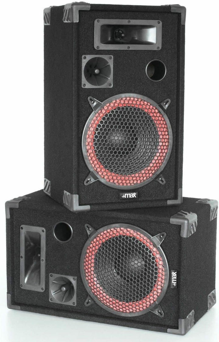 MAX XEN-3508 Passive PA Lautsprecher Set, 500 Watt Partyboxen Set, 10 Zoll Passiv, Disco, DJ Party L