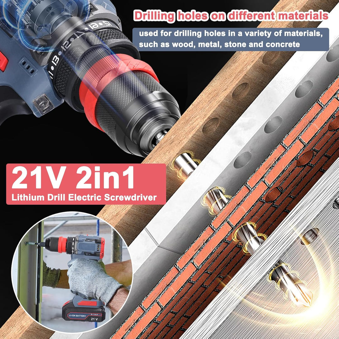 Weytoll 21V Akku Bohrmaschine, Akkuschrauber mit Akku*2 1300mAh, Akku Bohrer Abnehmbares Bohrfutter,