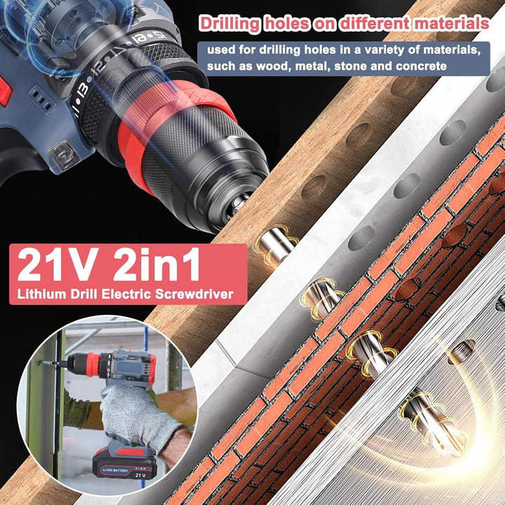 Weytoll 21V Akku Bohrmaschine, Akkuschrauber mit Akku*2 1300mAh, Akku Bohrer Abnehmbares Bohrfutter,