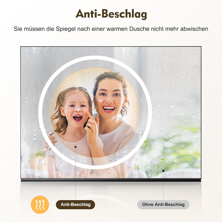 SONNI LED Badspiegel 120x60cm mit 120cm Ablage, Touch Badezimmerspiegel 3 Lichtfarben, Anti-Beschlag