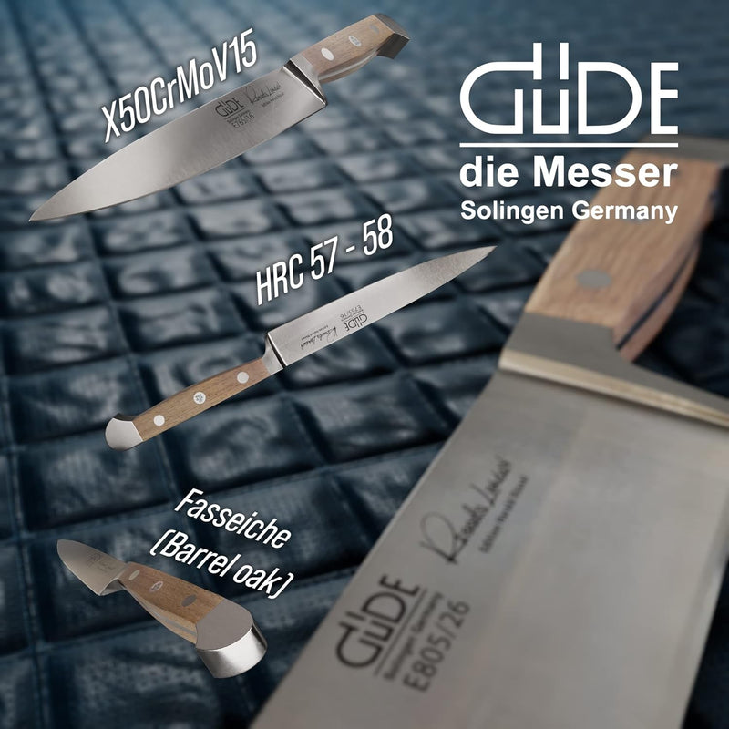 GÜDE Solingen - Zubereitungsmesser geschmiedet, 16 cm, Fasseichenholz, ALPHA-FASSEICHE, Küchenmesser