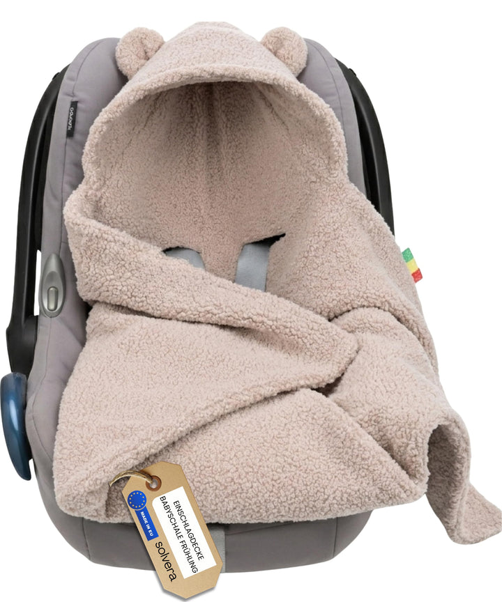 Einschlagdecke Babyschale 80x80cm | Für Neugeborene & Babys bis max. 4 Monate | Kuschel-Bouclé Lammf