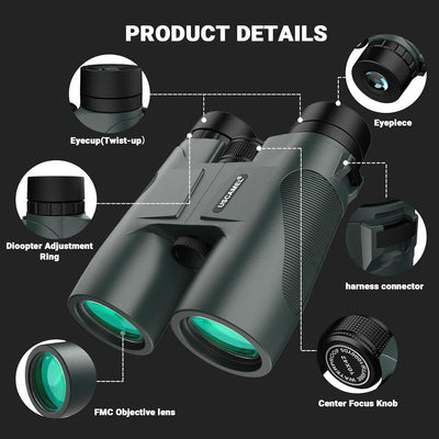 USCAMEL Fernglas Testsieger, 10x42 Wasserdicht Metallische Spiegelkörper Grüner Film Hohe Binoculars