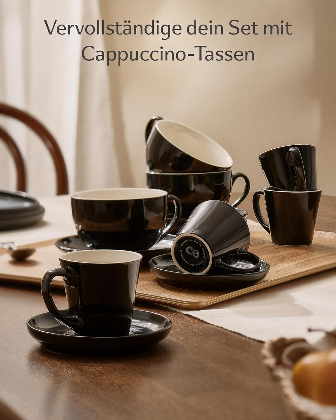 Cosumy Espressotassen Set 6er Schwarz mit Untertassen - Keramik - Hält Lange Warm - Mokkatassen Stap