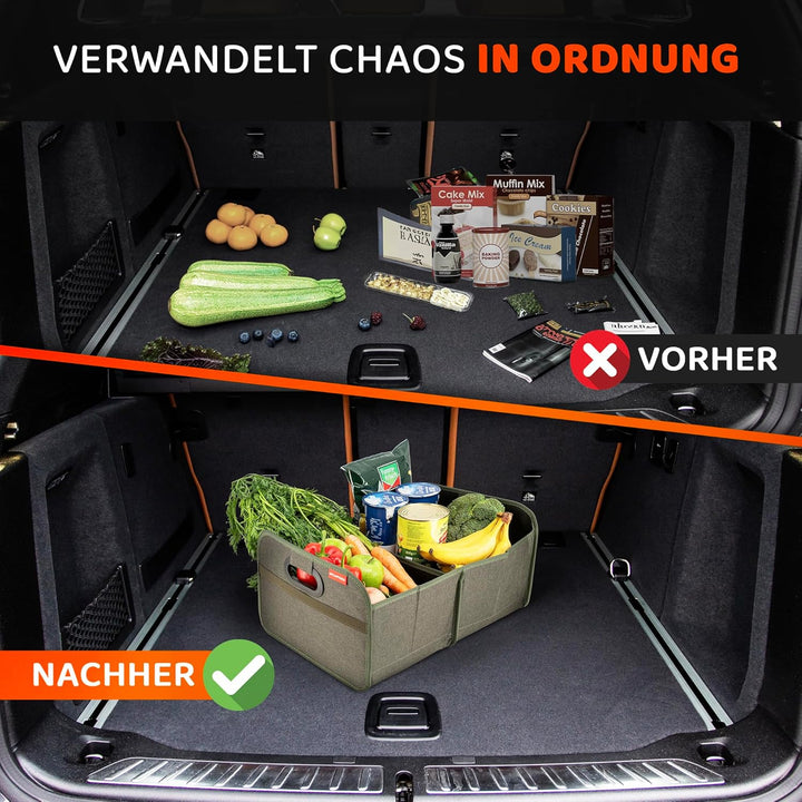 Auto Kofferraumtasche Grün - Kofferraum Organizer zusammenklappbar - faltbare Aufbewahrungsbox - ant