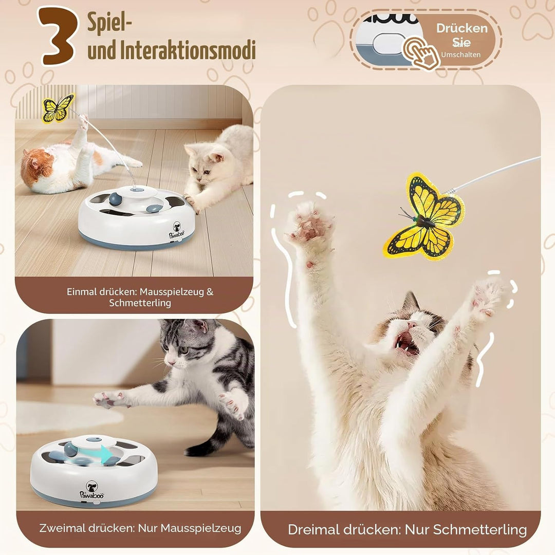 Pawaboo Automatisches Interaktives Katzenspielzeug, Kätzchenspielzeug mit Flatternden Schmetterlinge