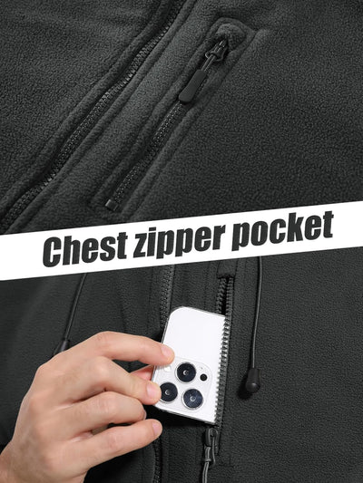 TACVASEN Herren Fleecejacke Winter Warme Jacke Übergangsjacke Tactical Jacket mit Kapuze M Schwarz,