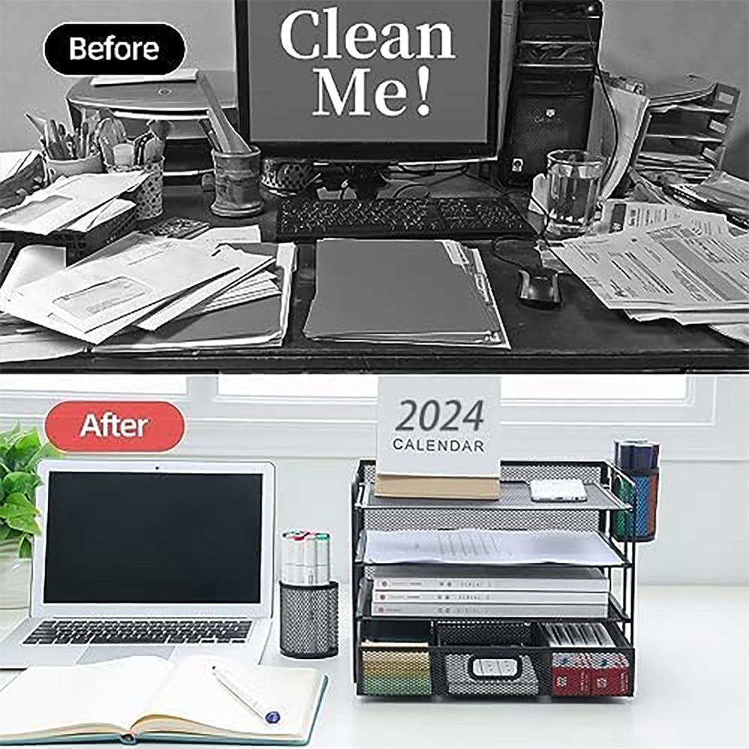 Marbrasse Schreibtisch Organizer,4-stöckig Papier Briefablage Organizer mit Schublade,2 Stifthalter,
