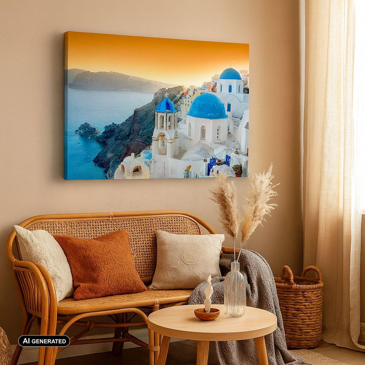 Bilder auf Leinwand 100x70cm Leinwandbild Santorini Griechenland Urlaub Insel Gross Wanddeko Bild Sc