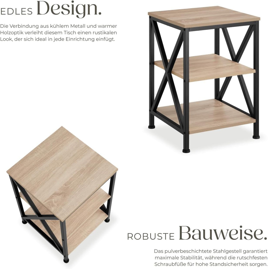 tectake® Industrial Möbel, Beistelltisch Holz und Metall, Schlafzimmer Nachttisch mit 3 Ebenen, Couc