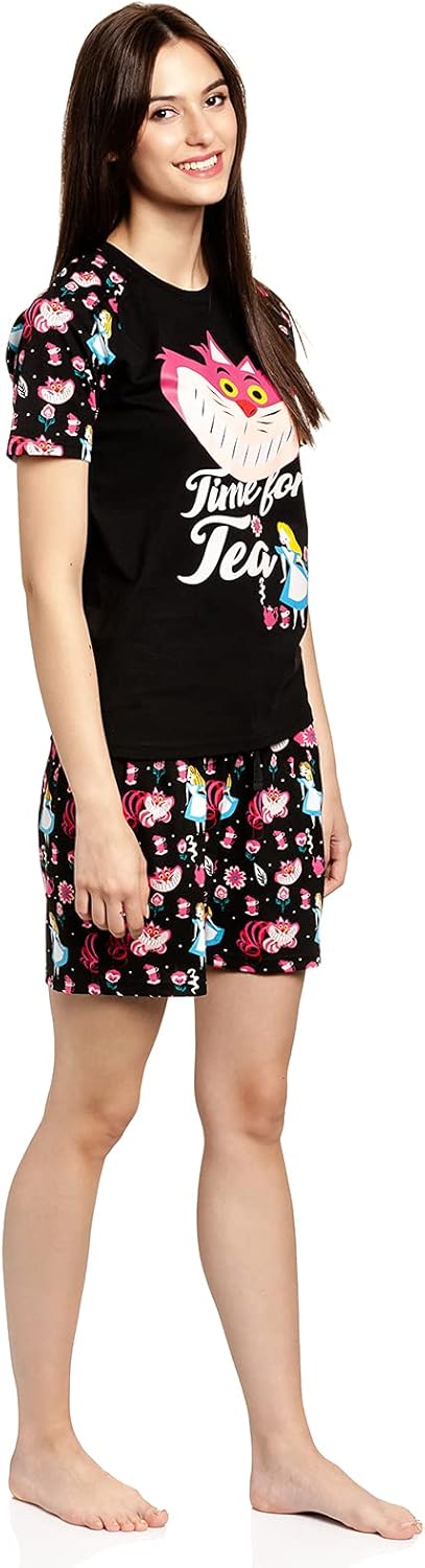 Alice in Wonderland Tea Damen Pyjama schwarz Allover XXL Schwarz, XXL Schwarz