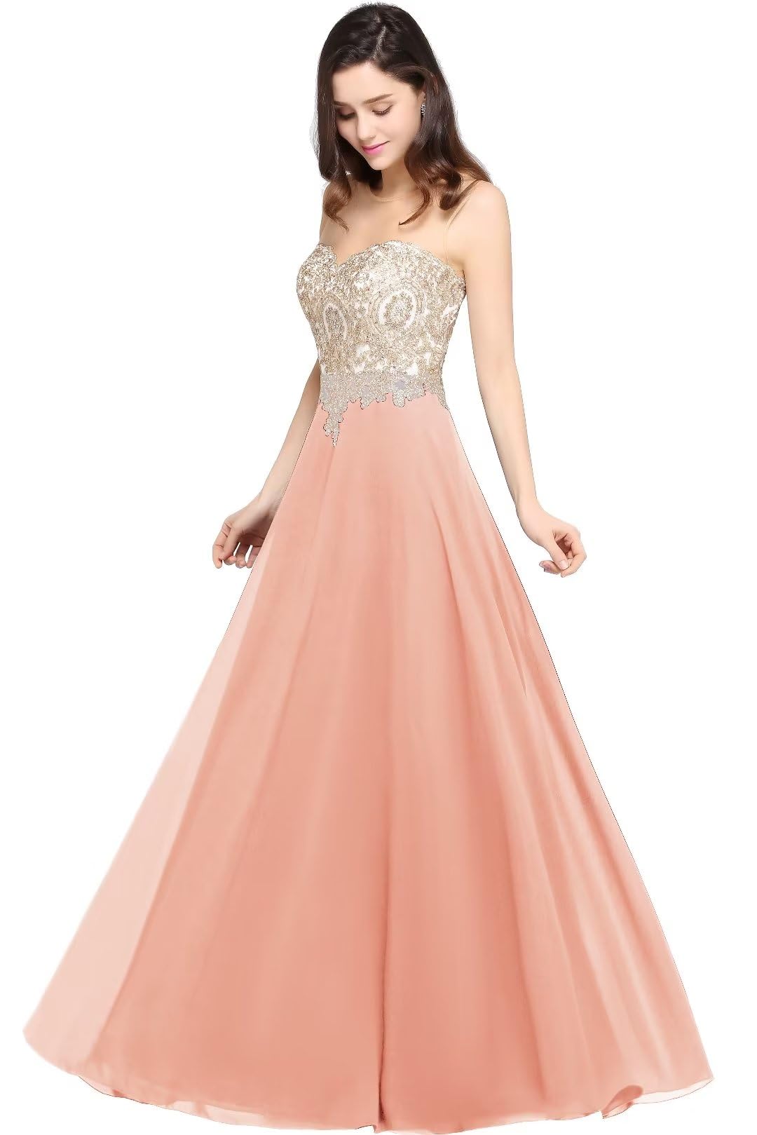 Misshow Abendkleid Chic Lang mit floralen Applikationen aus Chiffon Gr. 30 Dunkelrosa., 30 Dunkelros