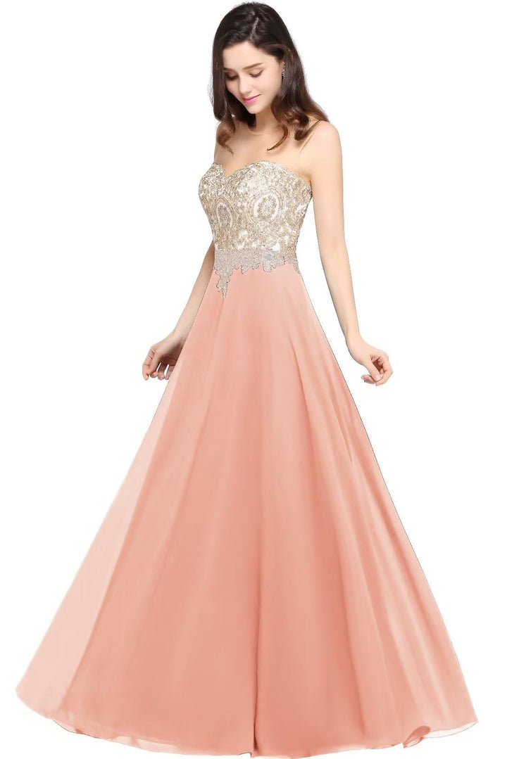 Misshow Abendkleid Chic Lang mit floralen Applikationen aus Chiffon Gr. 32 Dunkelrosa., 32 Dunkelros