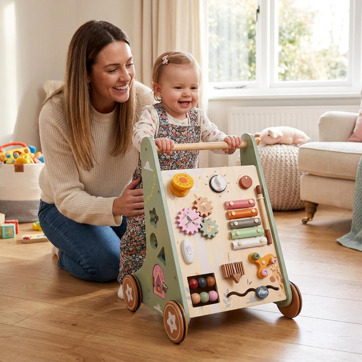 Highbird Lauflernwagen Holz, Montessori Lauflernspielzeug, Baby Lauflernhilfe Holz mit gummierten Ho
