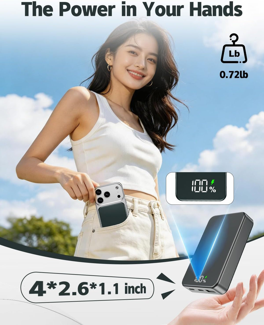 26800mAh Magnetische Powerbank, Mag-Safe-kompatibles kabelloses tragbares Ladegerät aus Aluminiumleg