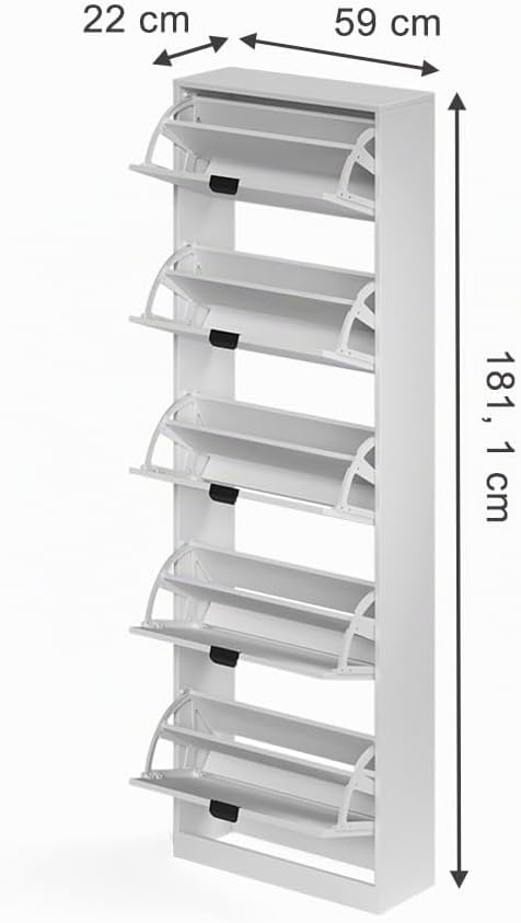 Vicco Schuhkipper Gizmo, Weiss, 59 x 181.1 cm mit 5 Fächern White/Black, White/Black