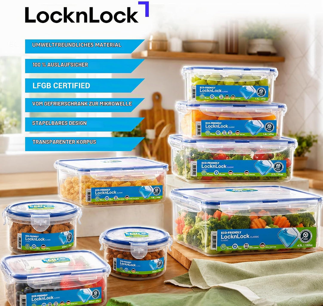 Lock &amp; Lock HPL823 Frischhaltebox, quadratisch, 870 ml, 6 Stück