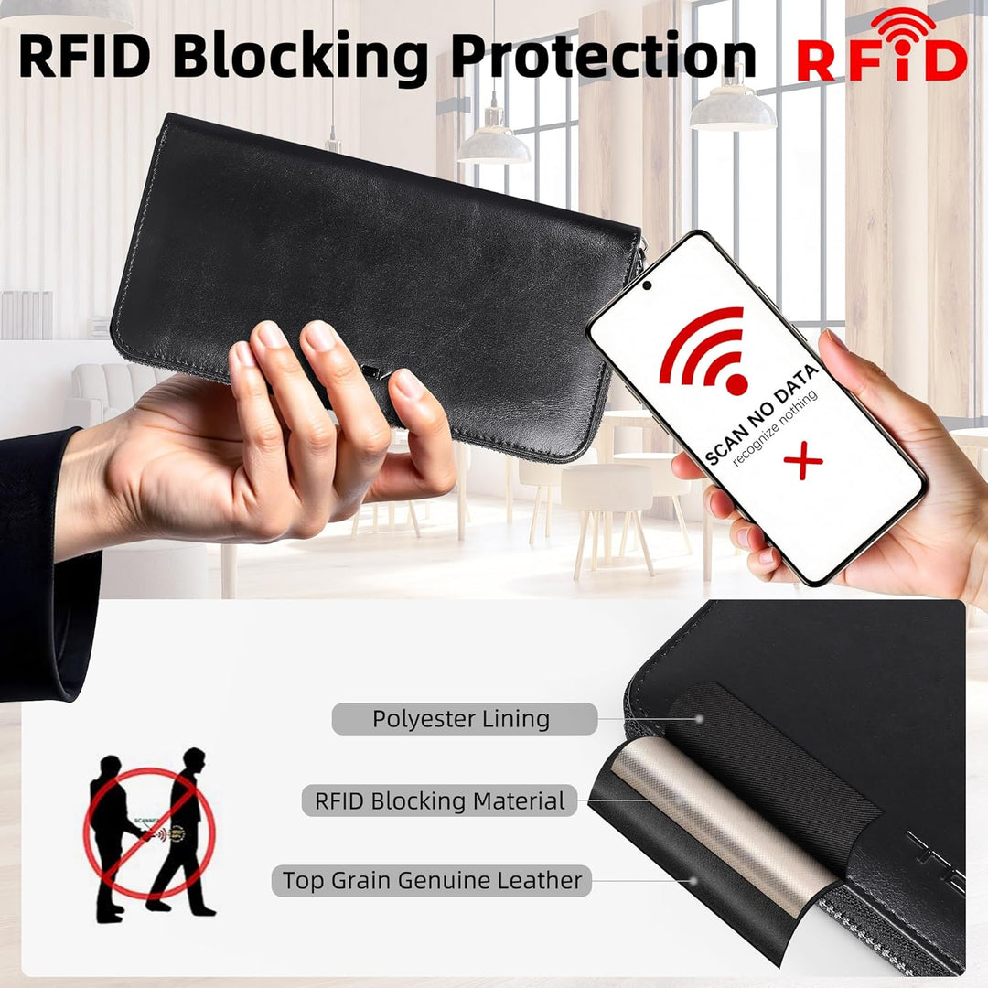 VISOUL Premium Brieftasche Echtleder/Italienisches Leder mit RFID-Schutz, XXL Geldbörse Schwarz L02,
