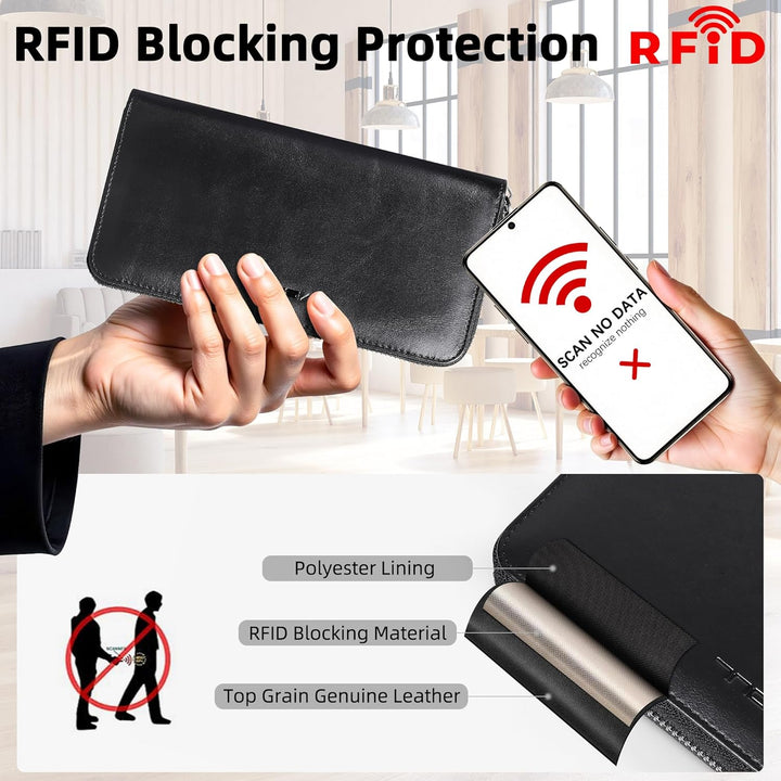 VISOUL Premium Brieftasche Echtleder/Italienisches Leder mit RFID-Schutz, XXL Geldbörse Schwarz L02,