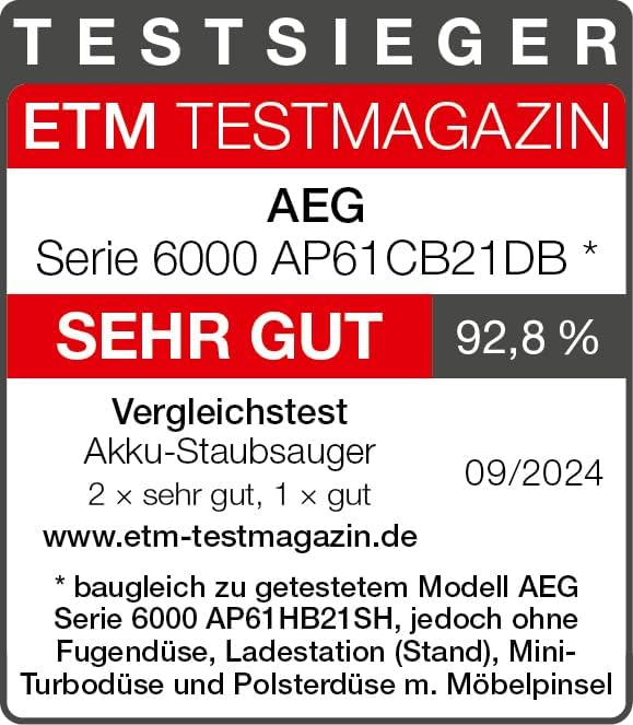 AEG 6000 Akku-Staubsauger / 103.000 U/Min / 175.000 dPa / Digitalmotor / Kabellos / bis zu 99 % Stau