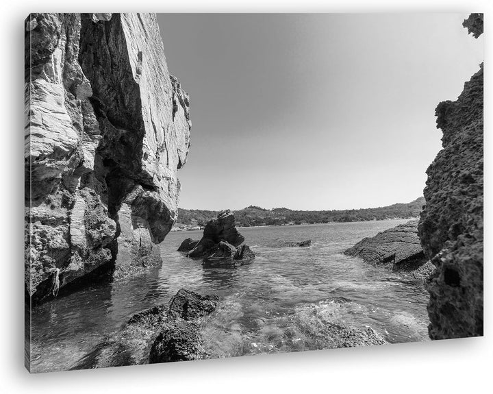 deyoli tropischer Steinstrand Format: 80x60 Effekt: Schwarz/Weiss als Leinwand, Motiv fertig gerahmt