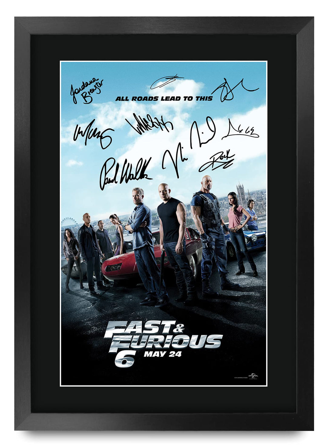 HWC Trading Poster mit Autogramm und Autogramm von FR A3 Fast &amp; Furious 6 Vin Diesel, Paul Walker, D