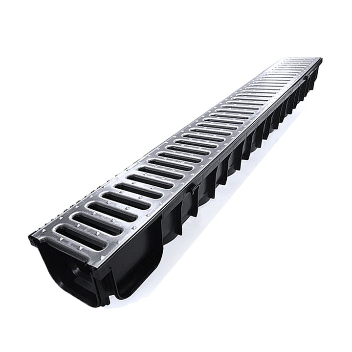 Entwässerungsrinne STAHL A15 Garage-Set 12 Meter Kit Midi-Kanal Rinne DAKOTA GUNNEX (12m), 12m