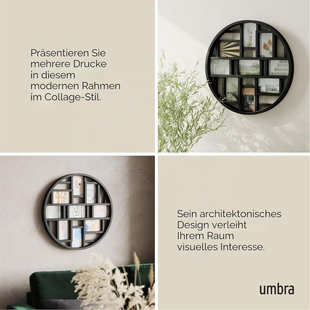 Umbra Luna Bilderrahmen Collage für 9 Fotos – Runde Fotowand für neun 10 x 15 cm Bilder, Fotos, Illu