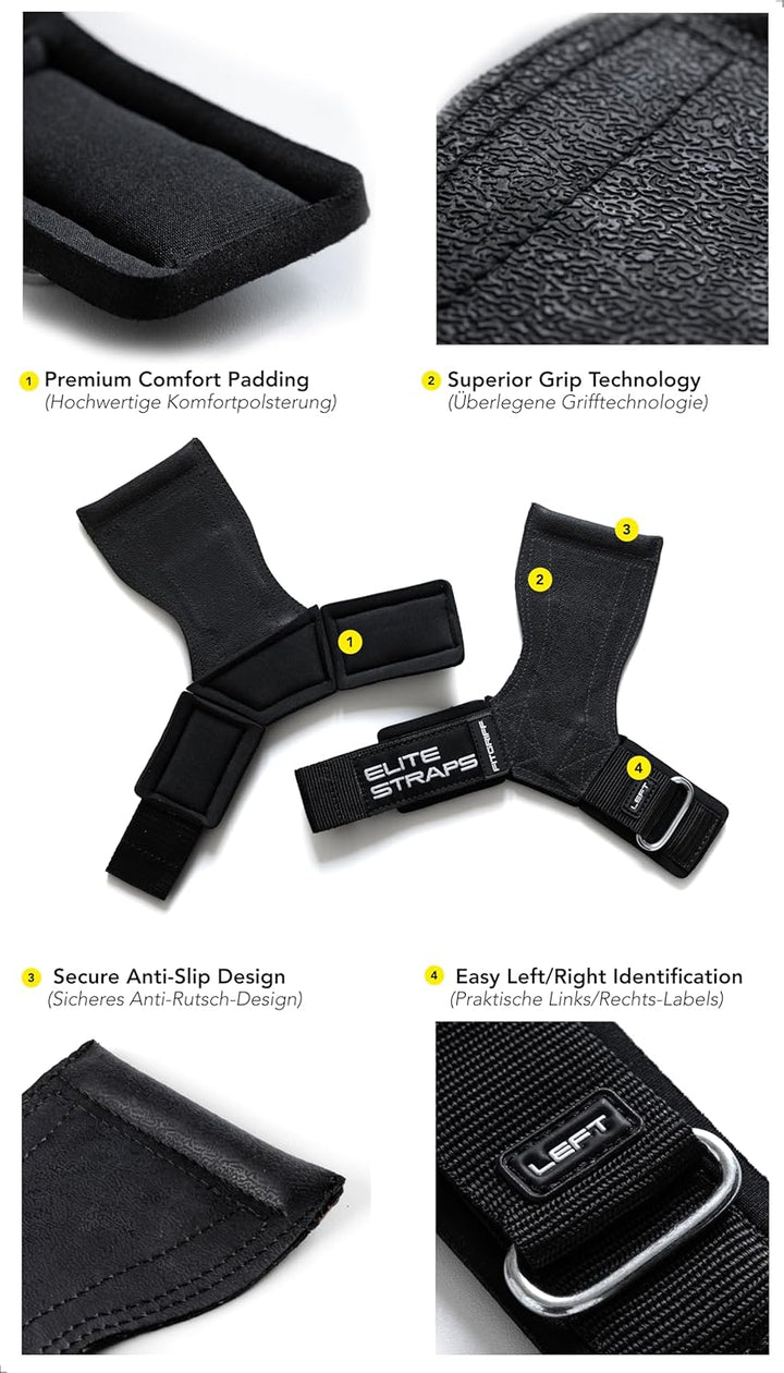 Fitgriff® Elite Straps 2.0 - Zughilfen mit Gummi-Pad für Krafttraining - Bodybuilding, Fitness, Gym