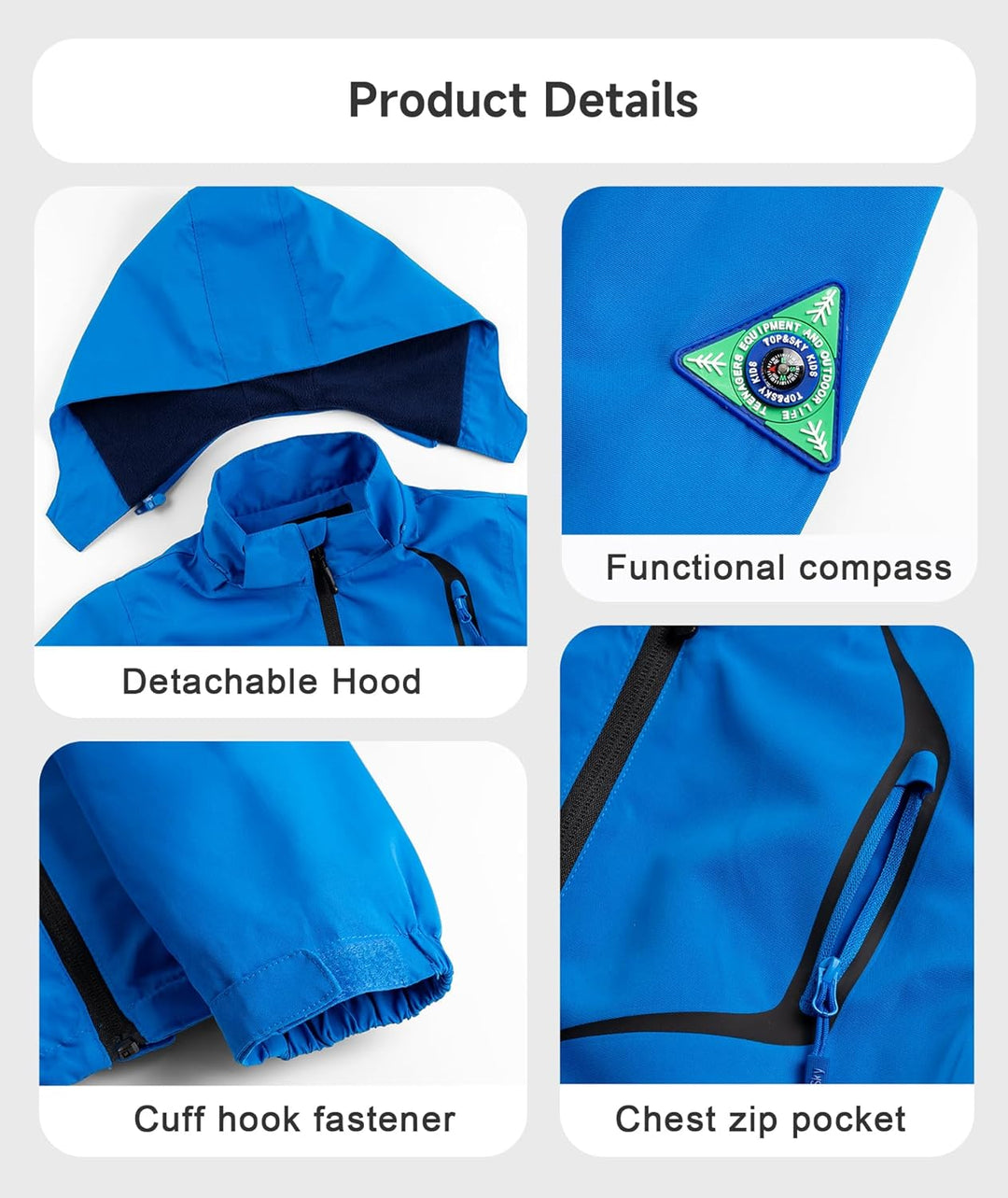YoungSoul Kinder wasserdichte Regenjacke mit Abnehmbarer Kapuze, Blau