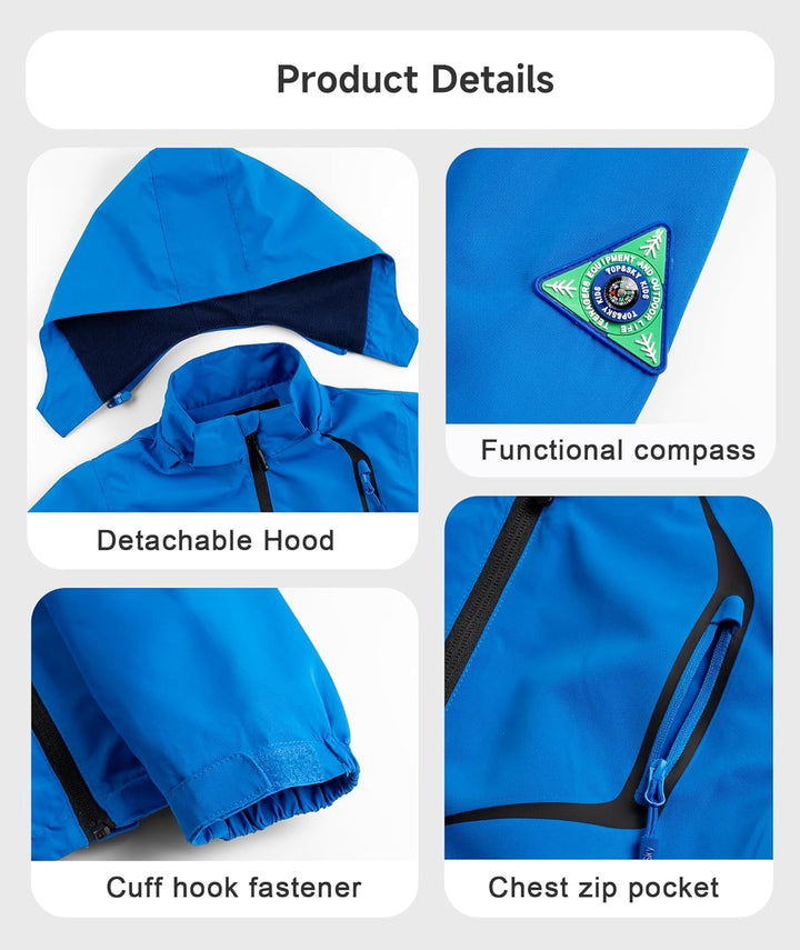 YoungSoul Kinder wasserdichte Regenjacke mit Abnehmbarer Kapuze, Blau