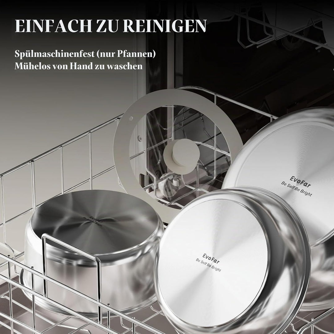 EvoFar Topfsets Edelstahl Pfannenset 14Stk Kochgeschirr Set mit Abnehmbaren Griffen, Pfanne 24cm, To