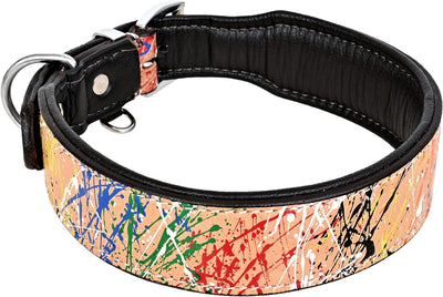 MICHUR Graphiti Braun Bunt gesprenkelt, Hundehalsband Leder, Lederhalsband Hund, Halsband, Leder, da