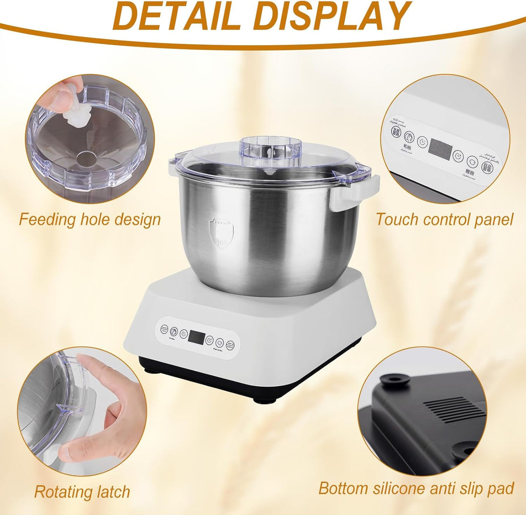 Edelstahl Teigmehl Mixer, 7L Teigknetmaschine mit Fermentierungsfunktion, Edelstahl Teigmaschine mit