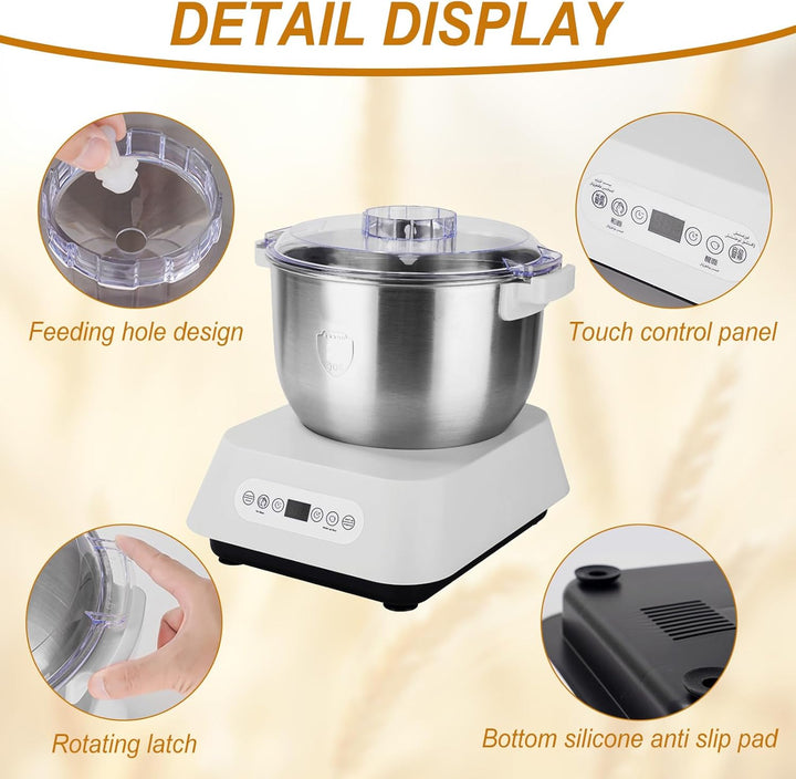 Edelstahl Teigmehl Mixer, 7L Teigknetmaschine mit Fermentierungsfunktion, Edelstahl Teigmaschine mit
