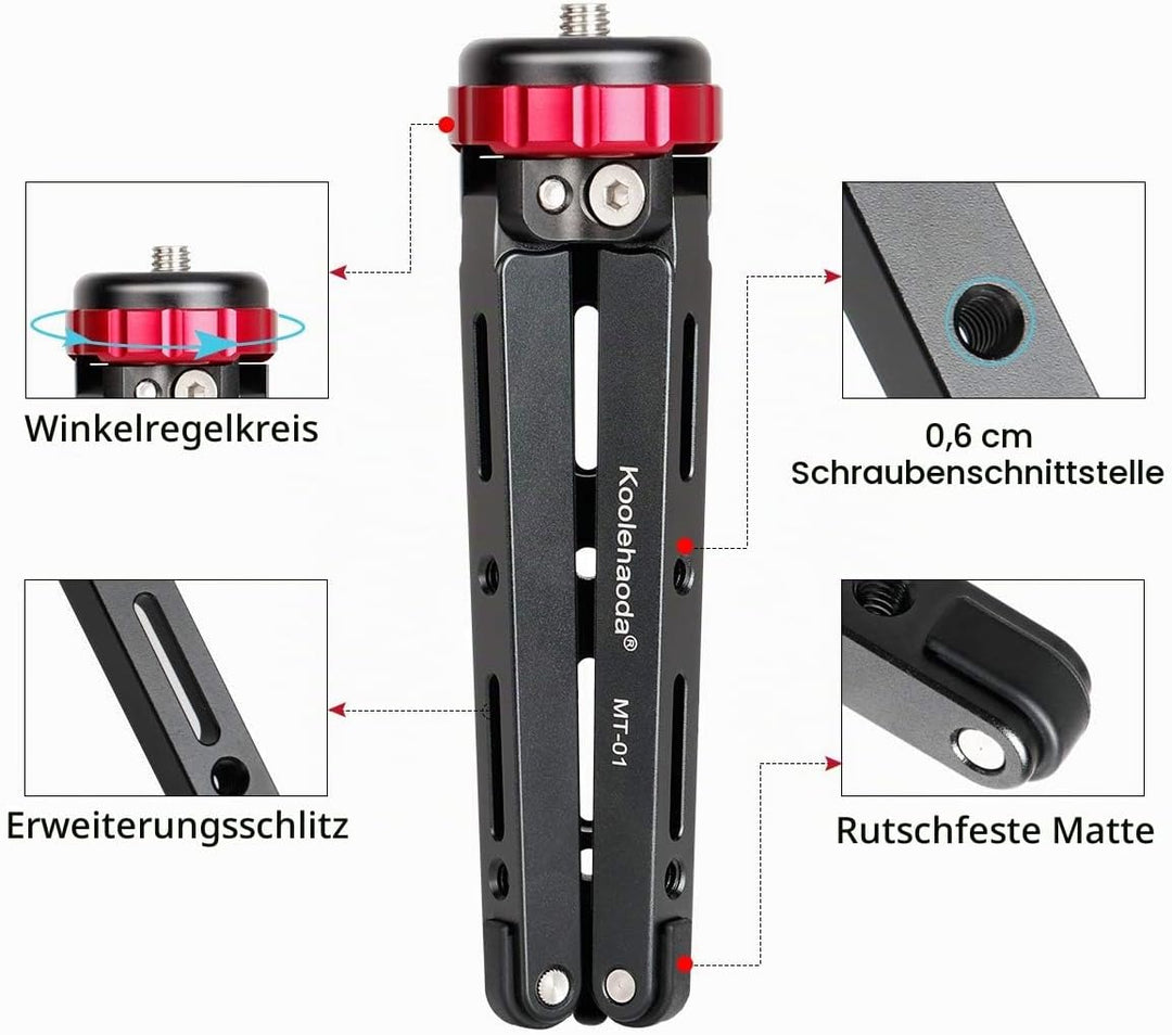 Koolehaoda Mini-Stativ, Kamera, Aluminium, CNC, Tischstativ, mit 1/4 und 3/8 Schrauben, Maxload 30 k