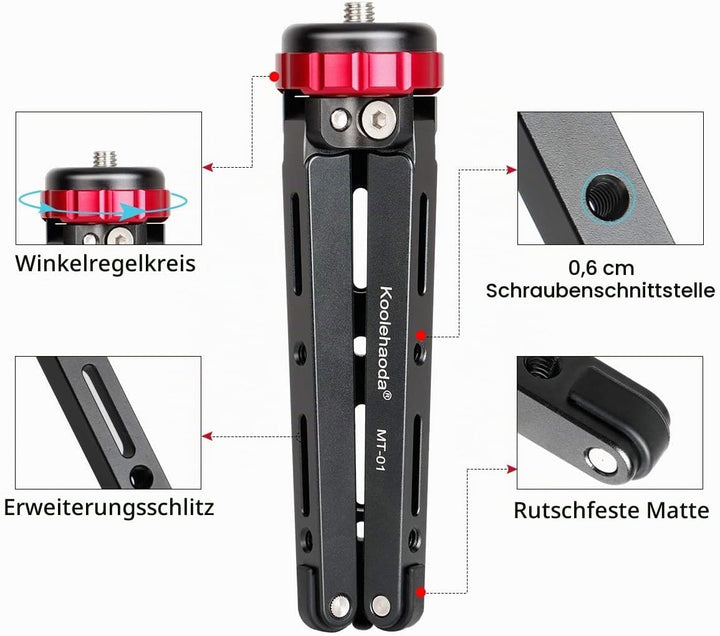 Koolehaoda Mini-Stativ, Kamera, Aluminium, CNC, Tischstativ, mit 1/4 und 3/8 Schrauben, Maxload 30 k