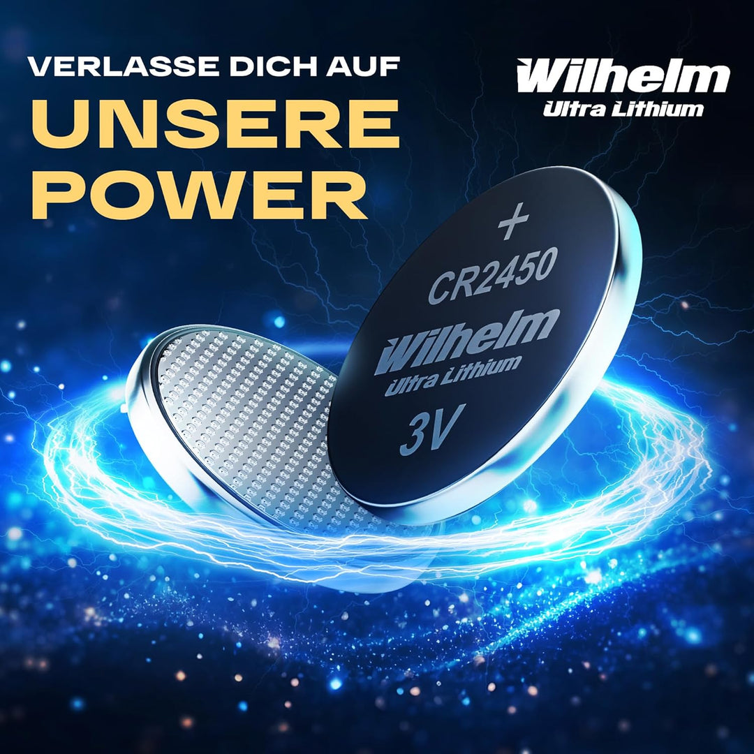 50 x CR2450 WILHELM Lithium Knopfzelle 3V 600mAh ø24,5x5,0mm Batterie DL 2450 50 Batterien, 50 Batte