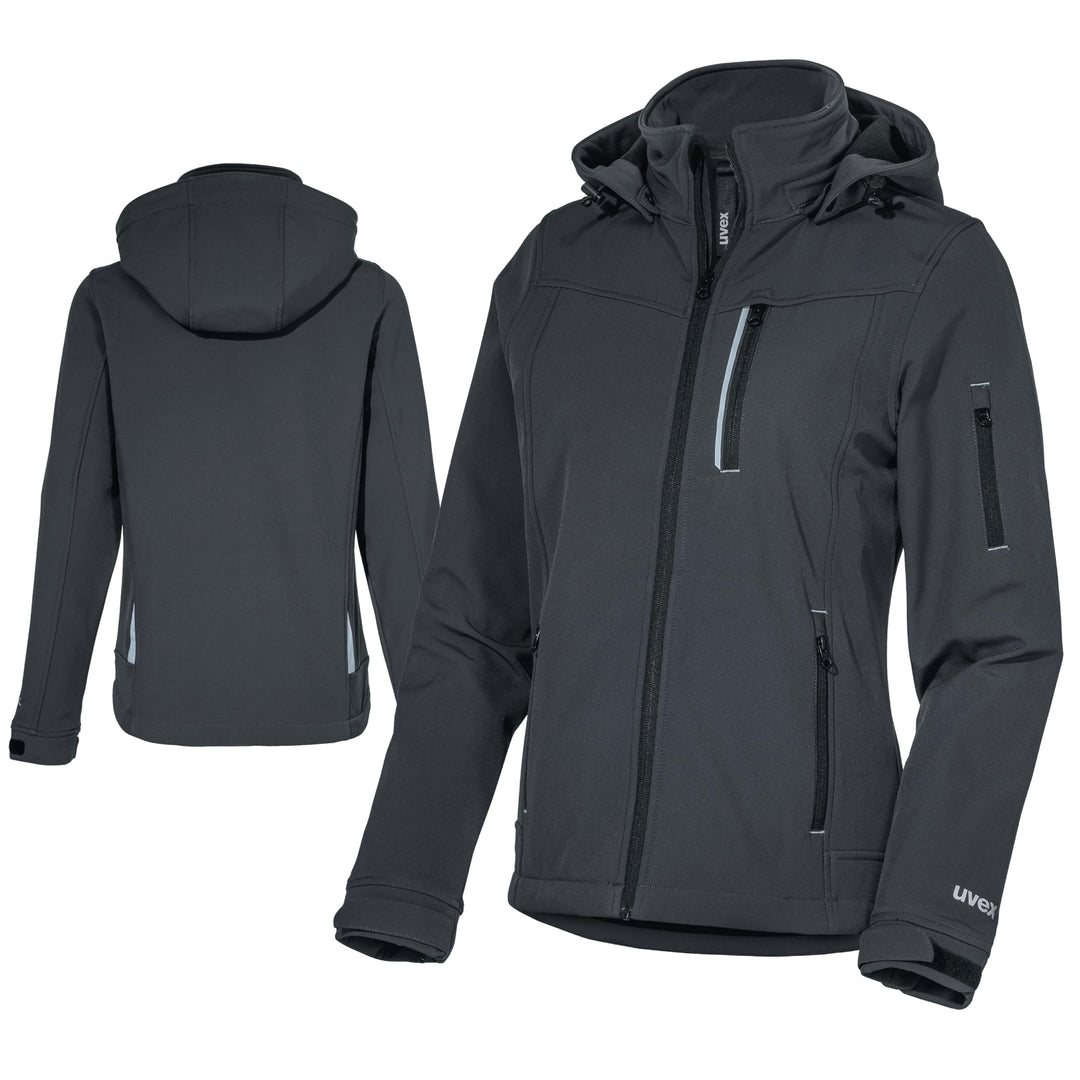 uvex tune-up Softshell-Arbeitsjacke für Damen - Wasserabweisende Outdoorjacke M Schwarz, M Schwarz