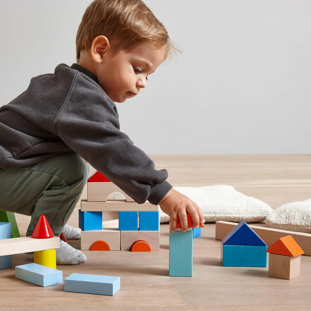 HABA Meine ersten Bausteine - 46 Bunte Holzbausteine mit Baumwolltasche - Made in Germany - Für Kind