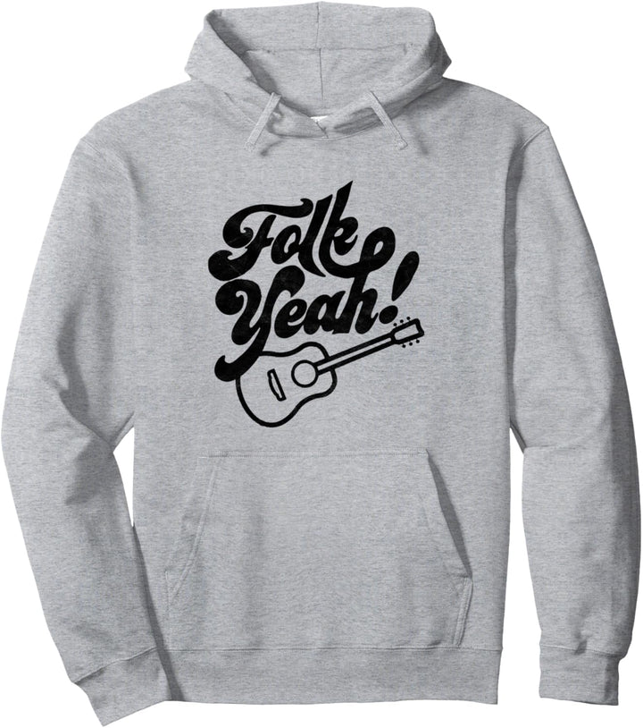Folk Yeah! Funny Guitar Minimalist Music Retro Graphic Pullover Hoodie