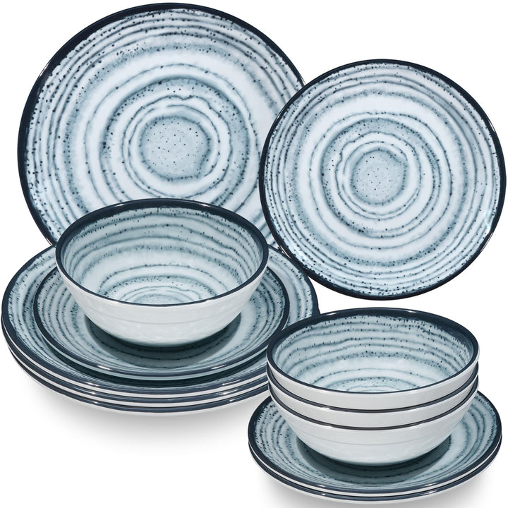 Melamin Geschirr Set Schiefer 4 Personen Blau Wohnwagen Camping Picknick 12 Teile - Geschirr, 12 Tei