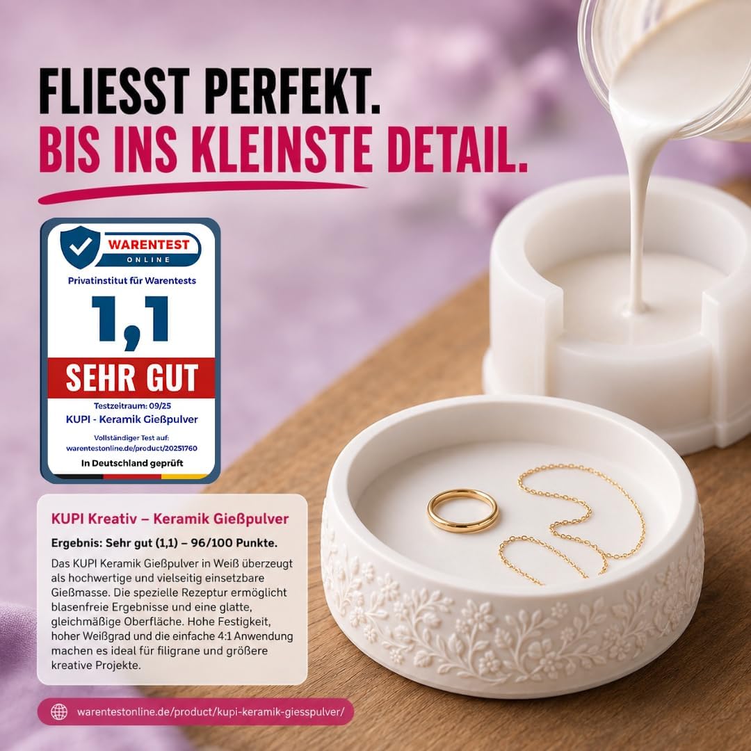 KUPI Keramik Giesspulver Weiss 5kg | Gips zum Giessen Lufthärtend &amp; Geruchlos | Giessmasse für Silik