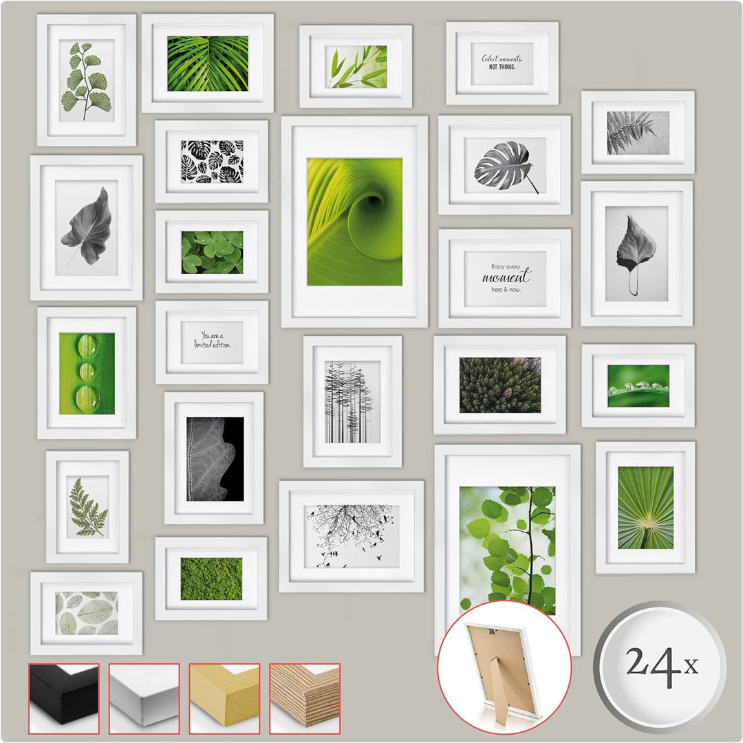 bomoe 24er Bilderrahmen Set Nature – 10x 10x15 cm, 8X 13x18 cm, 4X 15x20 cm, 2X 20x30 cm Fotorahmen