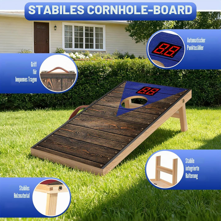 NZQXJXZ Cornhole Spiel Outdoor mit Automatischem Punktezähler, 60x35cm Massivholz Premium Corn Hole