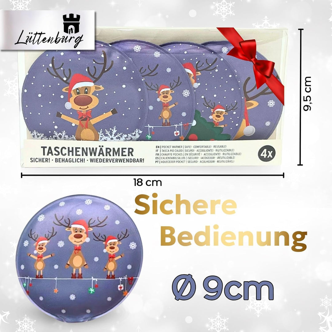 Lüttenburg Taschenwärmer für Kinder Rentier Rudolph - Wiederverwendbare Handwärmer rund Geschenk für